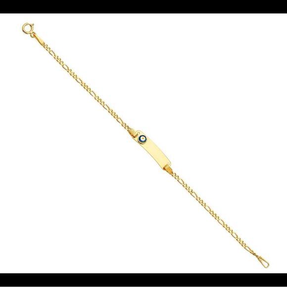 14k solid yellow gold kids bracelet | evil eye ID baby Bracelet | - Picture 4 of 9
